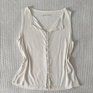Abercrombie & Fitch Cream Button-Up Sleeveless Top